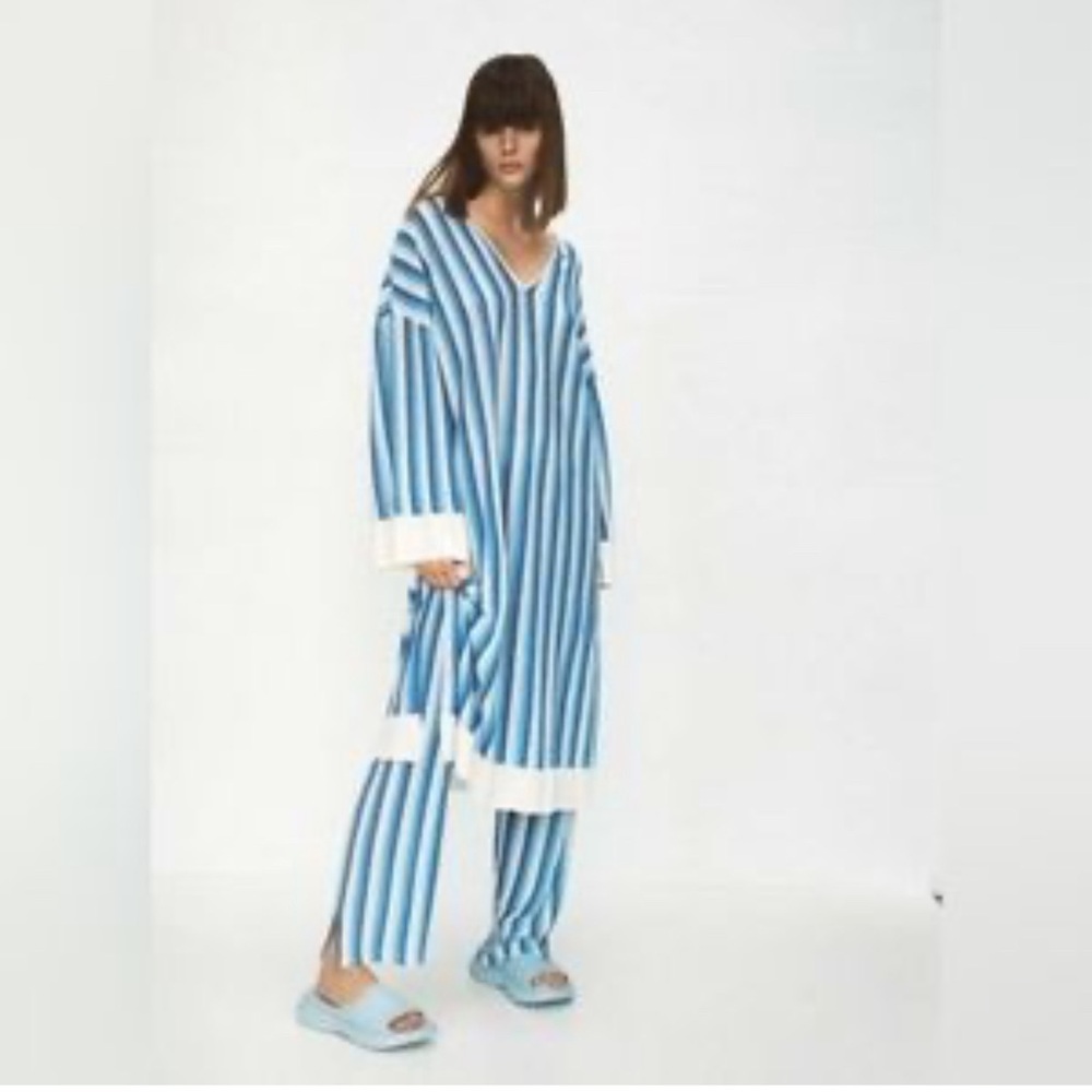 💙 Zara Blue and White Striped Tunic 2 pc Co ord set Linen